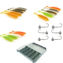 PACIFIC PECHE Packs Et Ensembles-Pack 15 Shad 11.5cm + 6 Têtes Plombées + Boite