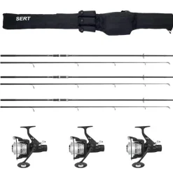 SERT Découverte Pêche À La Carpe|Packs-Pack carpe 3 cannes 10' 3lbs + 3 moulinets débrayable + fourreau